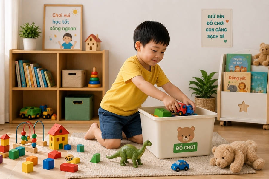dạy trẻ cất đồ chơi