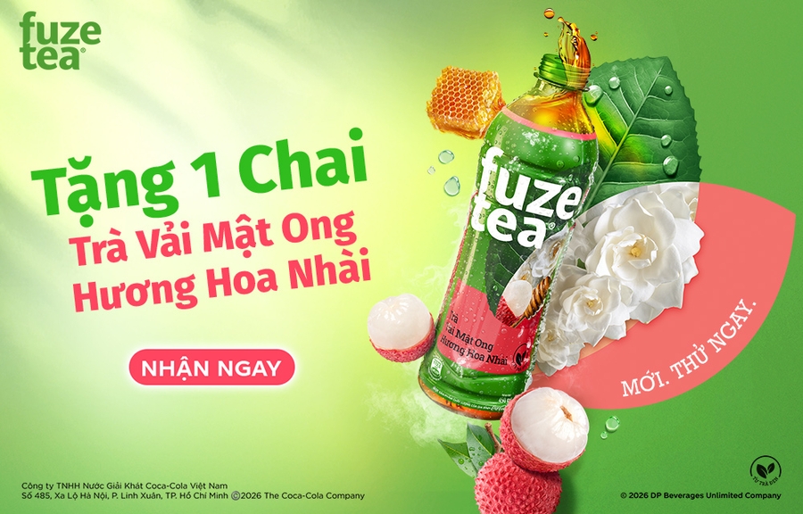 Nhận ngay voucher tặng 1 chai Fuze Tea Trà Vải Mật Ong Hương Hoa Nhài